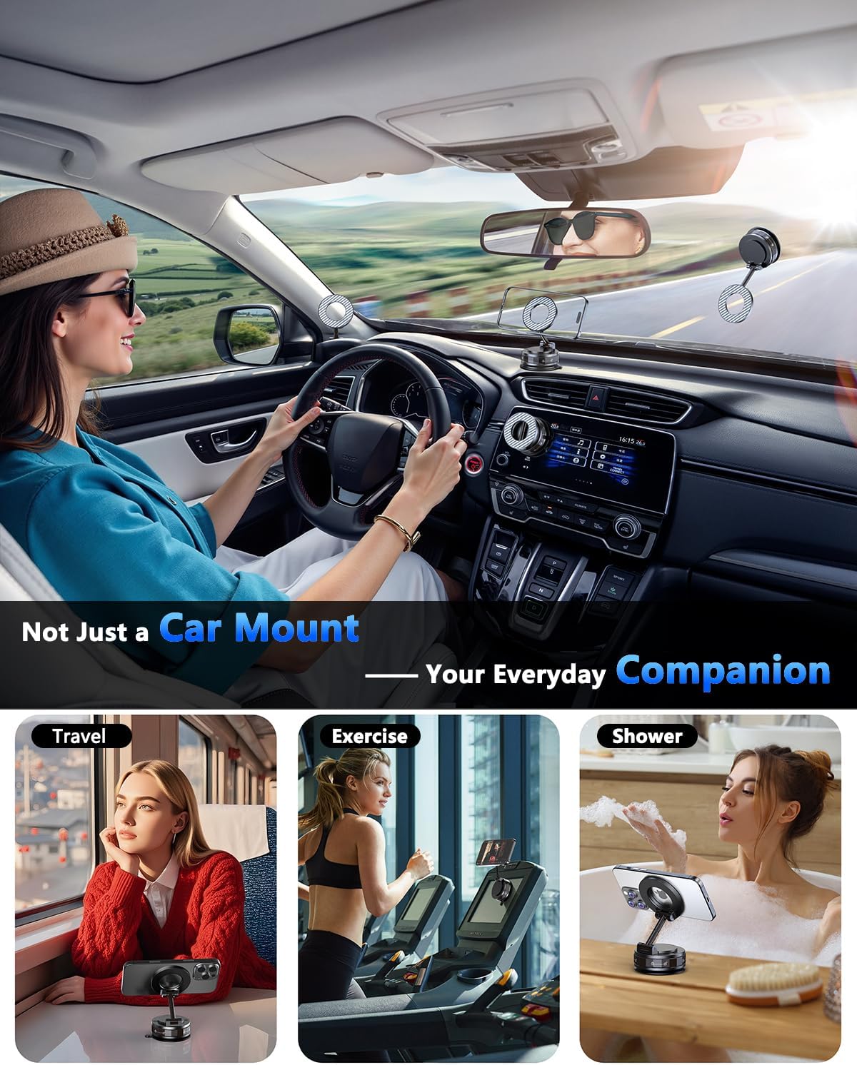 Vacuum Magnetic Car Phone Holder for Mag-Safe [89 LBS Suction & 3200gf Magnetic] 360° Adjustable Ultra Suction Cup Phone Holders for Your Car, Car Mount for iPhone 17 Pro Max 16 15 14 13 12 Air Plus